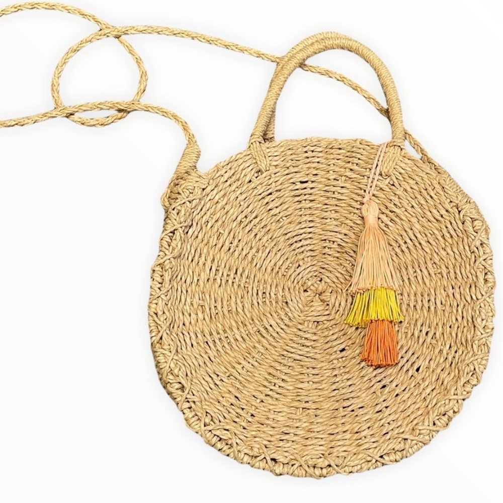 11” Round straw Woven crossbody purse